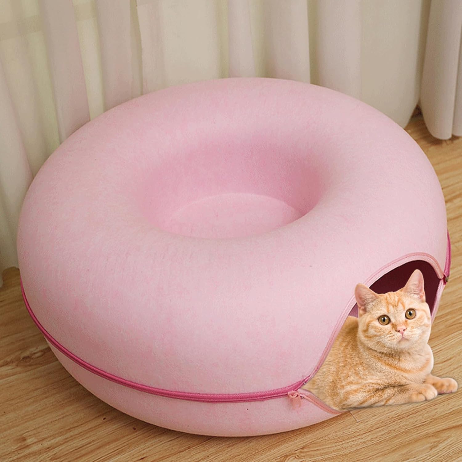 Cama de túnel para gatos, nido para gatos disponible en las cuatro estaciones, juguete de tubo de fieltro redondo desmontable con agujero para