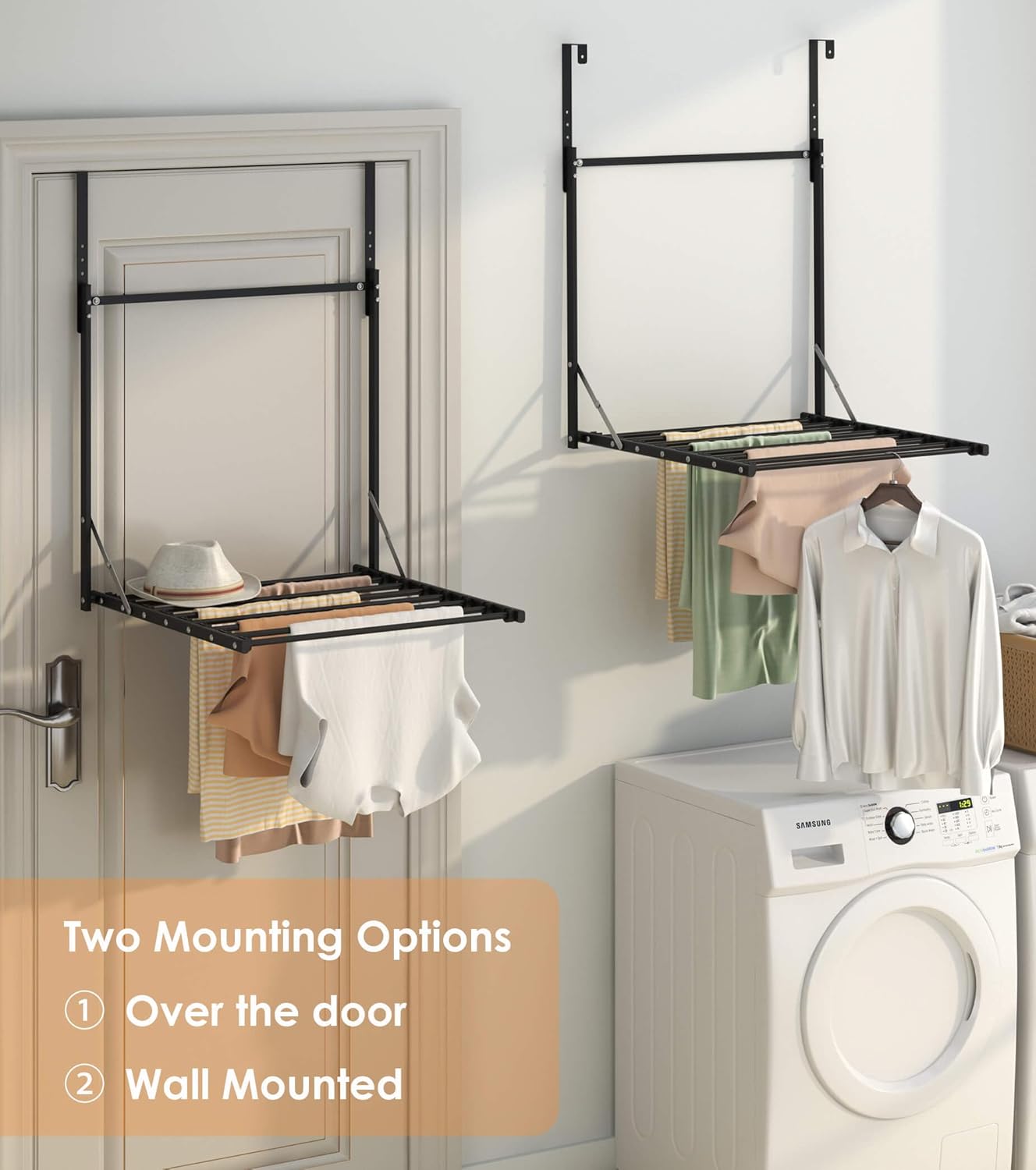 TZAMLI Tendedero plegable para colocar sobre la puerta, para interiores, para colgar en la pared, colgador de ropa, secadora de ropa de metal, color