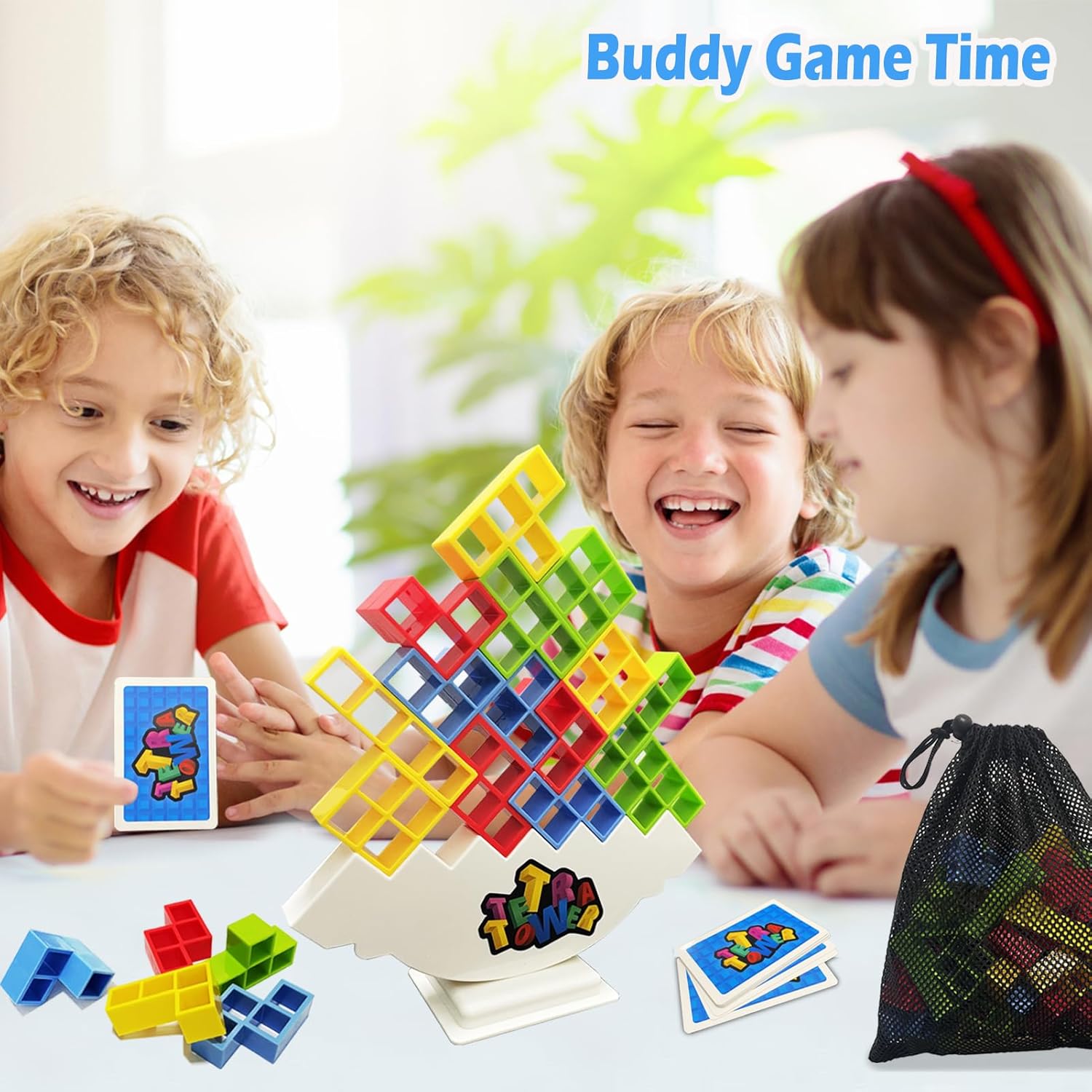 Equilibrio y diversión juego de bloques apilables Tetra Tower para niños y adultos, perfecto para la familia, fiestas, viajes (32 piezas)