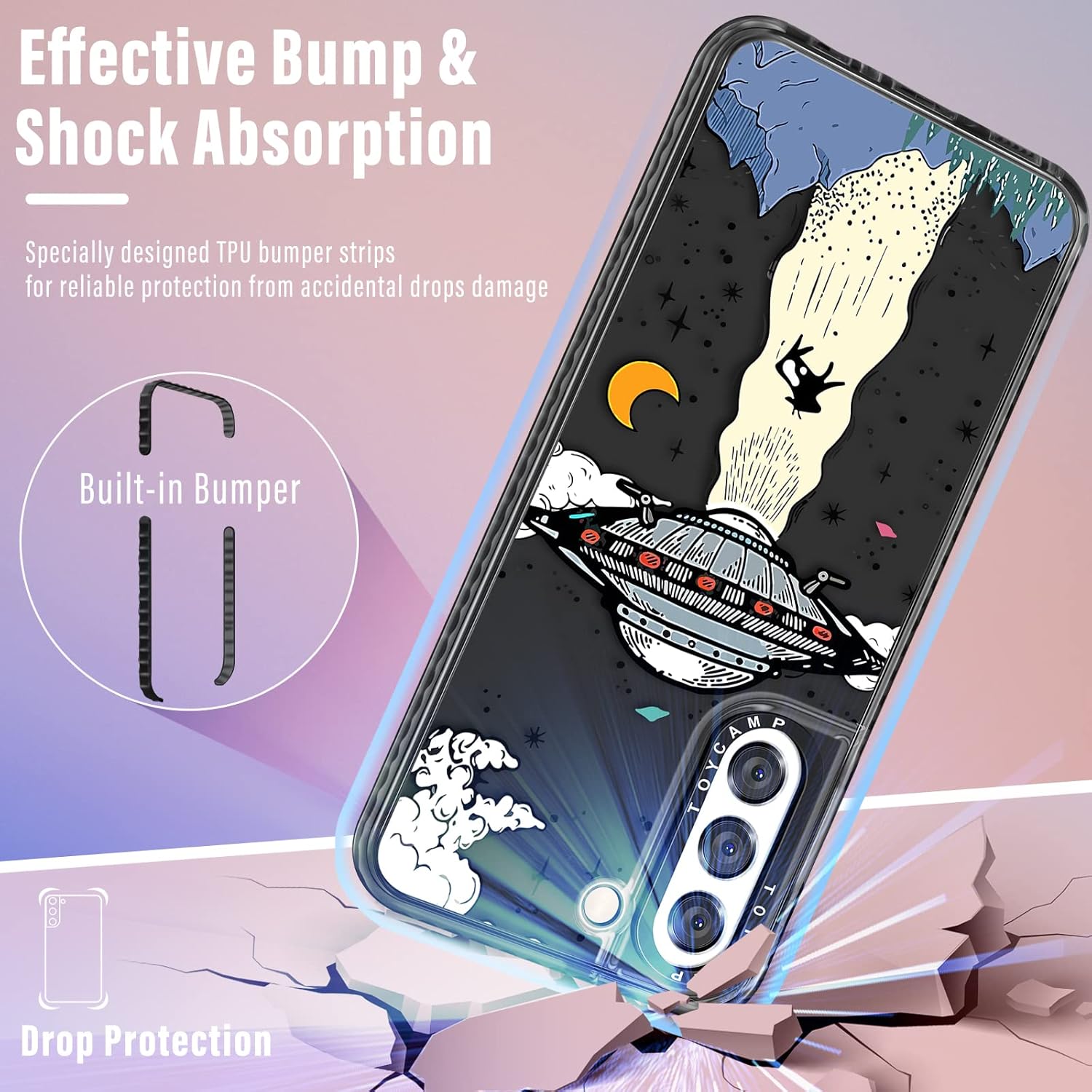 Toycamp Funda para Samsung Galaxy S21 FE 5G, diseño de dibujos animados OVNI para hombres, niños, niñas y adolescentes, (6.4 pulgadas), color negro