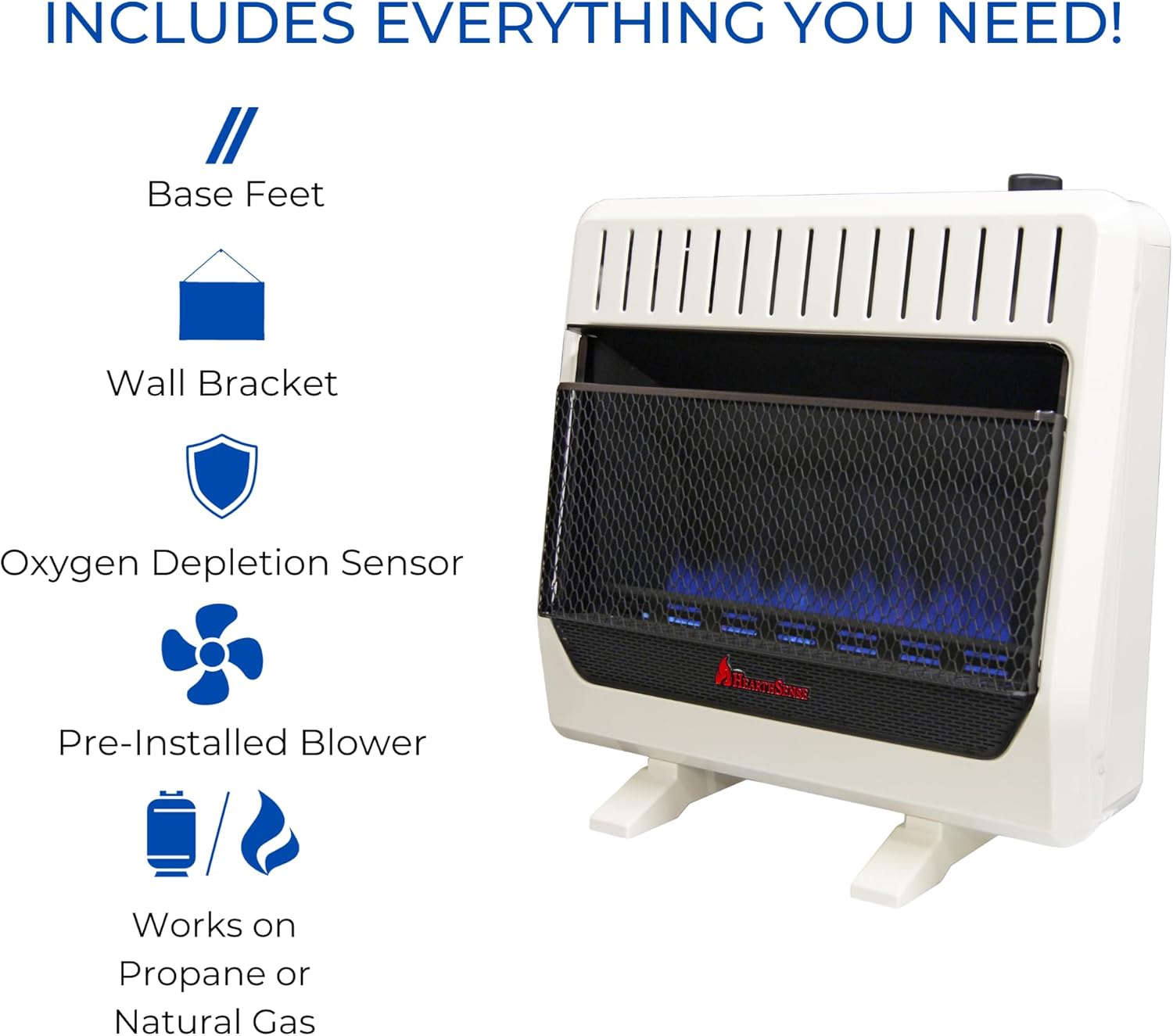 BF30T-BB – Calentador de espacio de llama azul de combustible dual sin ventilación con control de termostato para uso doméstico y oficina, 30000