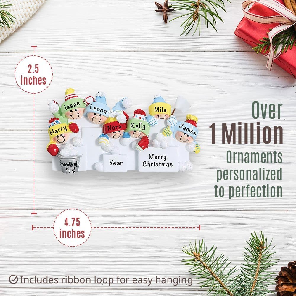 Adornos de Navidad personalizados para familia de 7  Adorno familiar de pelea de bolas de nieve de poliresina  Adornos de Navidad familiares únicos