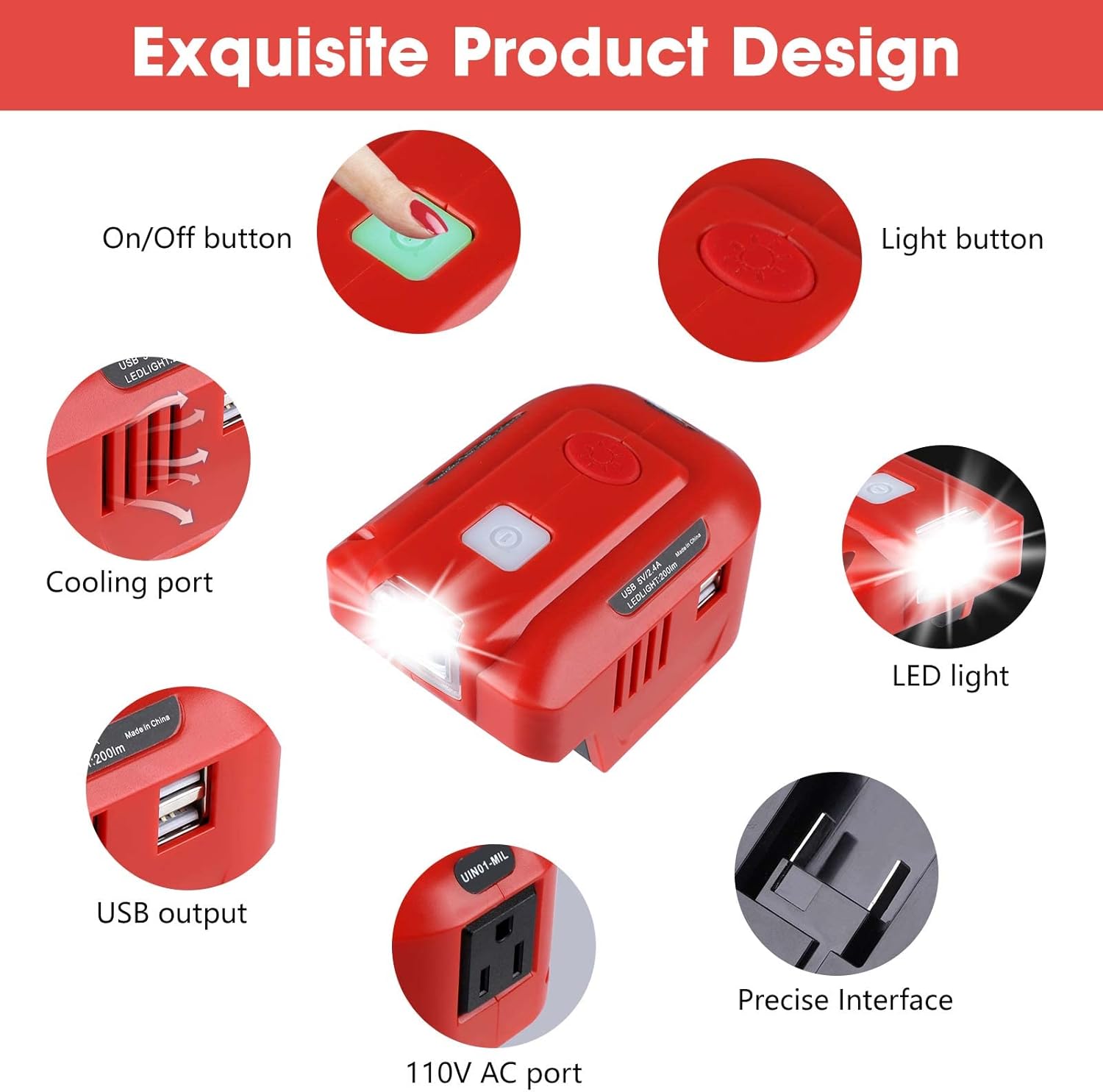 Alian para Milwaukee – Generador inversor de batería de litio de 18 V, para adaptador de cargador USB Milwaukee con luz LED, para fuente de