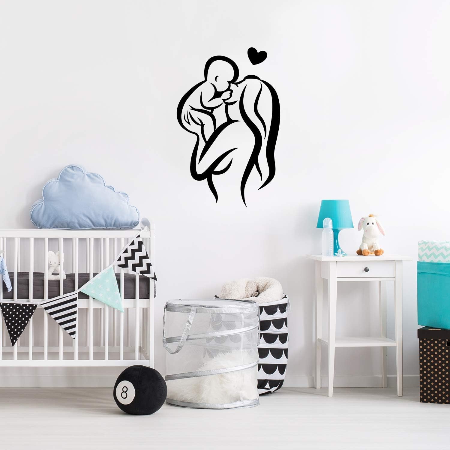 Calcomanía de vinilo para pared, silueta de mamá y bebé, 34 x 22 pulgadas, elegante y moderna forma de cuerpo femenino, hogar, trabajo, dormitorio,