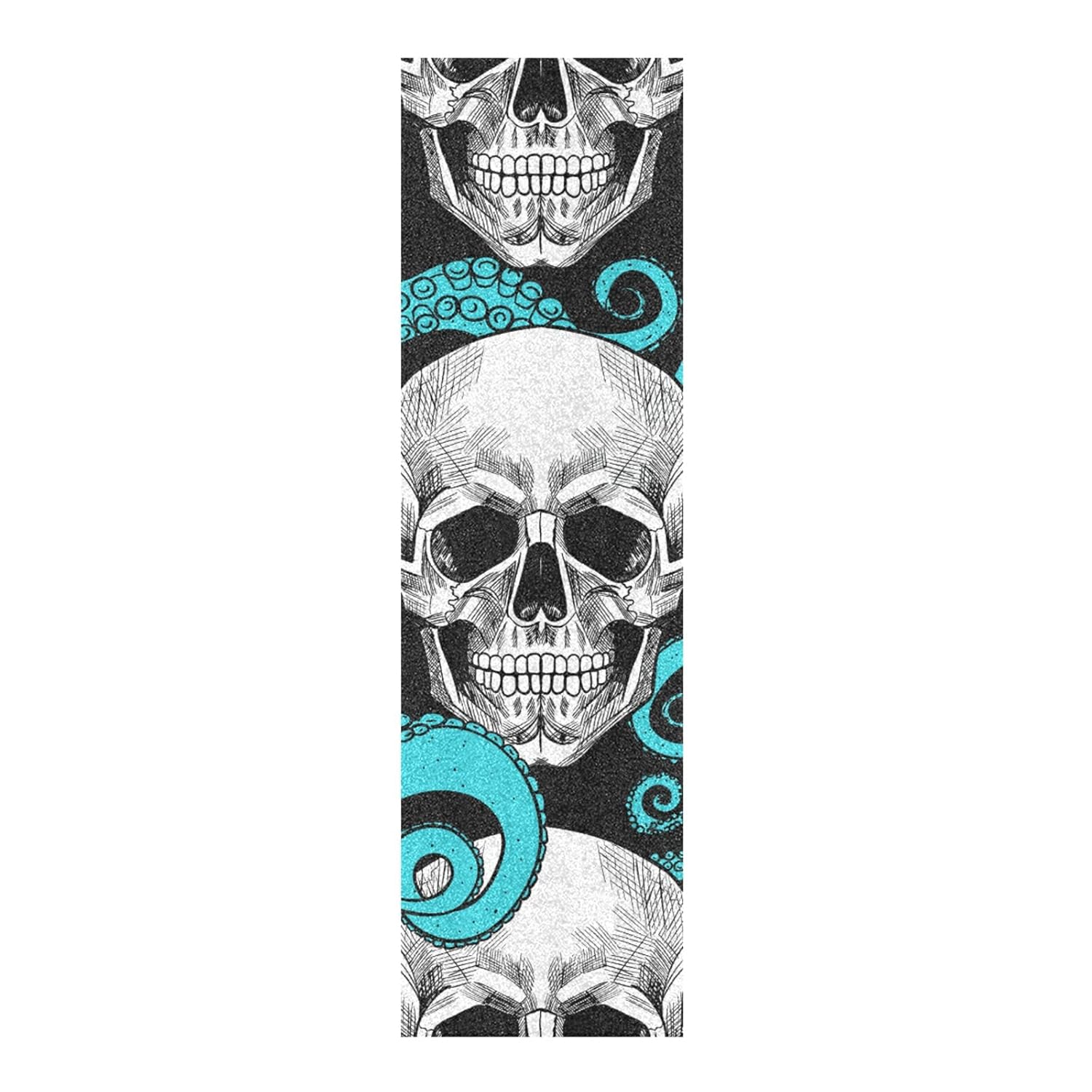 Cinta adhesiva de papel de lija para patineta con diseño de calaveras y pulpos, impermeable, resistente al desgaste