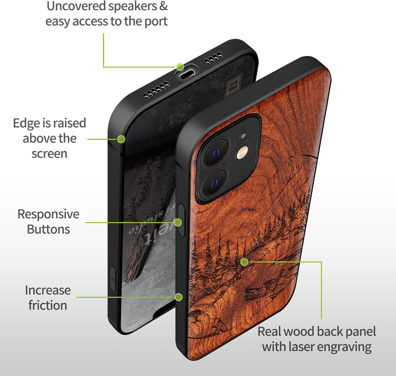 Carveit Funda magnética de madera para iPhone 12 madera natural y TPU suave negro a prueba de golpes, funda de madera única compatible con magsafe