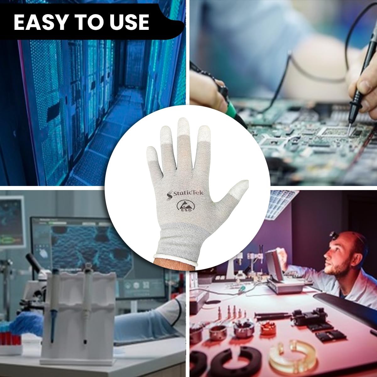 ESD Anti-Static Gloves – 12 Pairs Conductive Carbon Fabric Palm Coating Gloves for Safe Handling Work Gloves