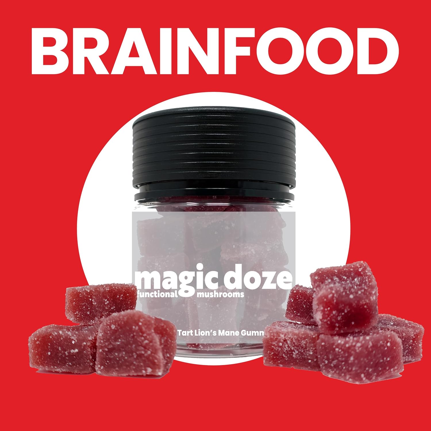 MAGICDOZE Brainfood Gomitas de hongo melena de león, cuerpo fructífero de melena de león de 6000 mg, 20 gomitas veganas por botella
