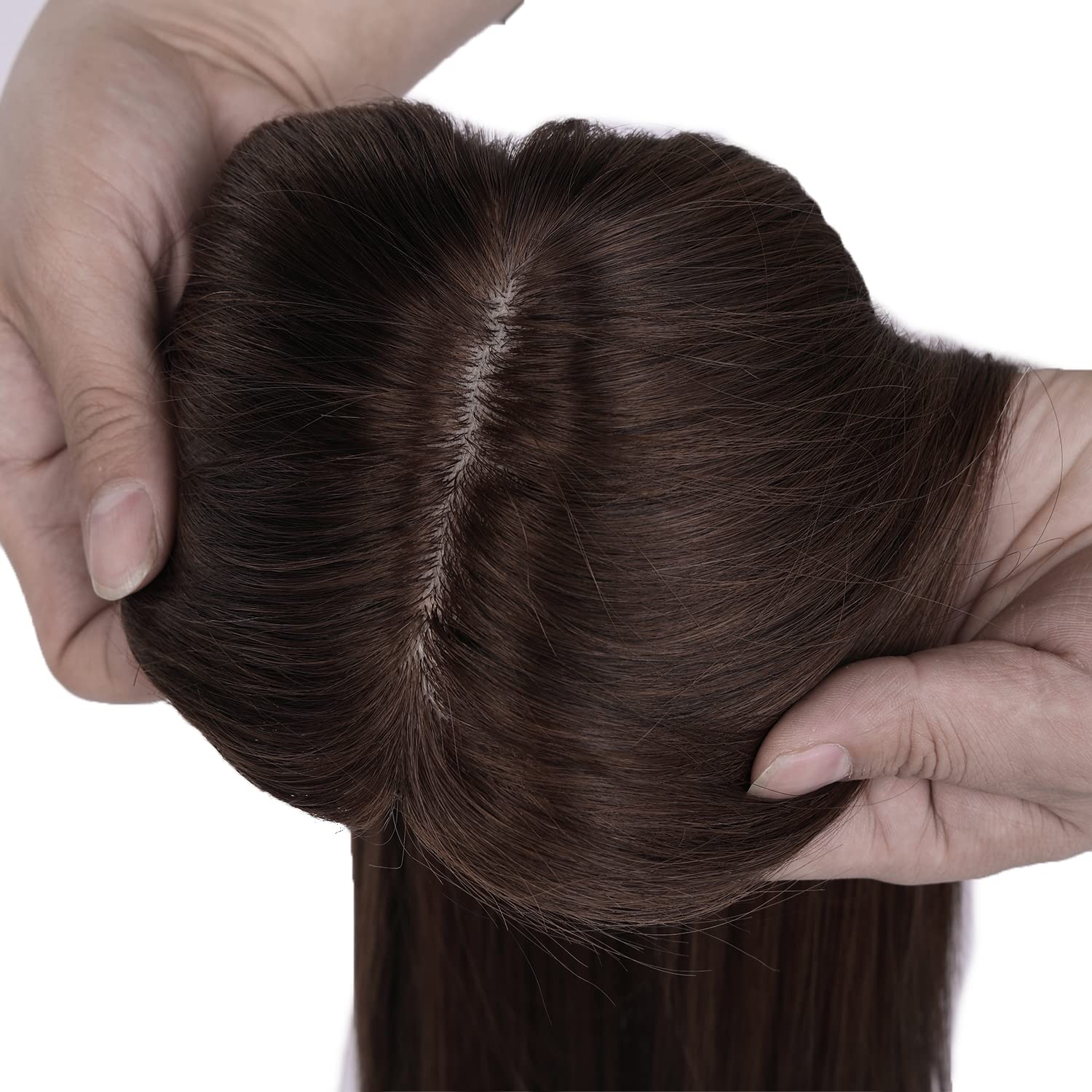 14 pulgadas base de seda Cabello humano Topper Pelucas con 5 clips en seda Remy Europeo pelo Toupee para las mujeres pelo fino 15X16CM Color #4