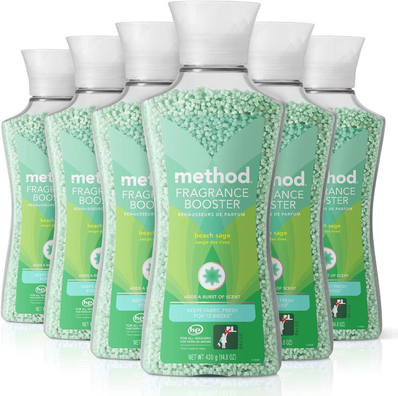 Method Potenciador de fragancia, salvia de playa, mantiene la ropa fresca hasta 12 semanas, 14.8 onzas (paquete de 6)