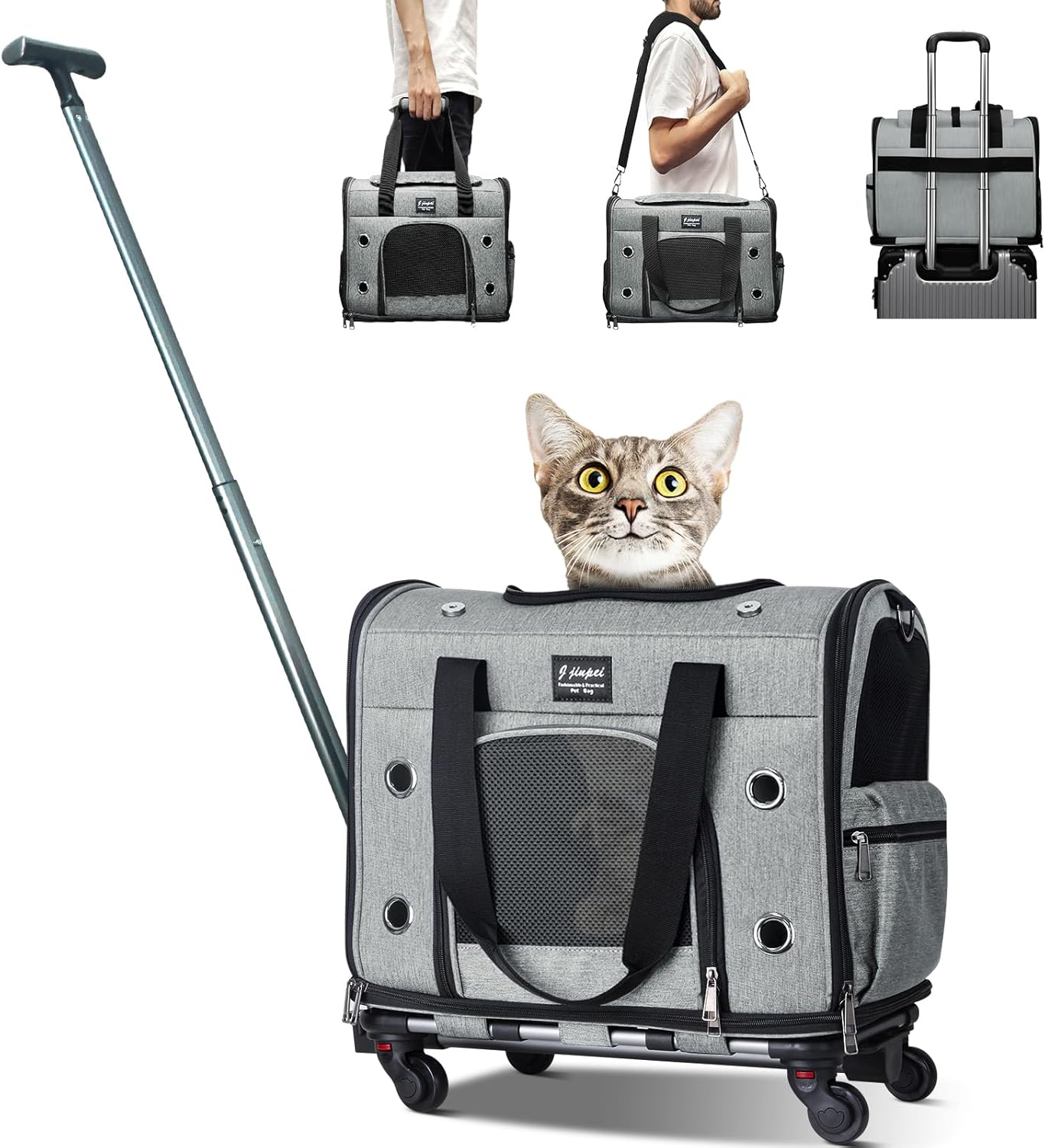 Transportador de perros y gatos con ruedas, bolsa plegable aprobada para mascotas aprobada por aerolíneas, transportador de viaje para mascotas con