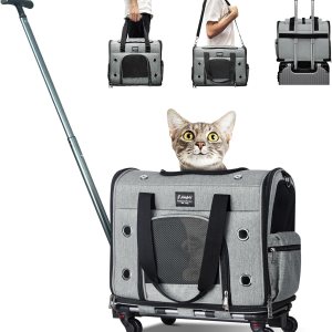 Transportador de perros y gatos con ruedas, bolsa plegable aprobada para mascotas aprobada por aerolíneas, transportador de viaje para mascotas con Transportador de perros y gatos con ruedas, bolsa plegable aprobada para mascotas aprobada por aerolíneas, transportador de viaje para mascotas con