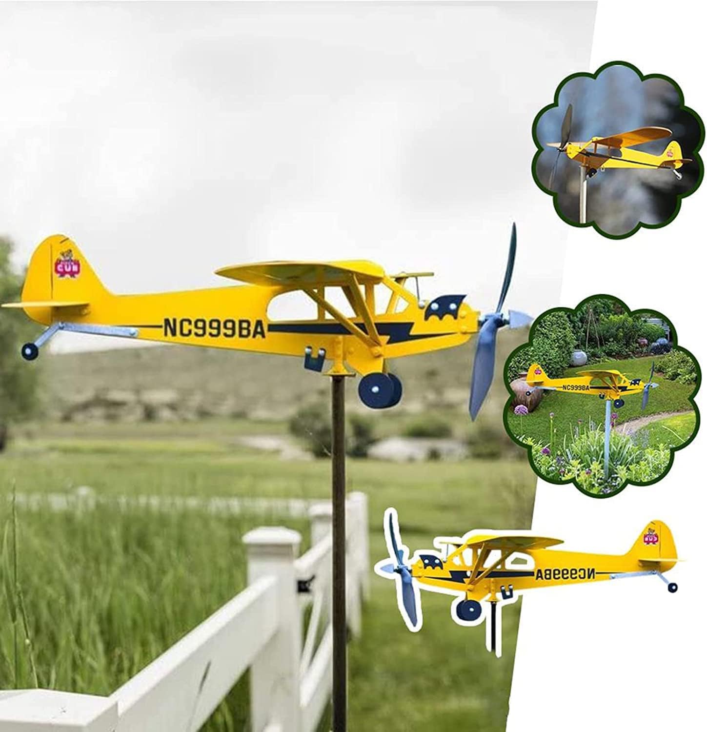 Generic Veleta flotante de avión Piper J3 Cub hecha a mano (1 unidad), veleta de avión, decoraciones de jardín geniales para hacer que tu jardín