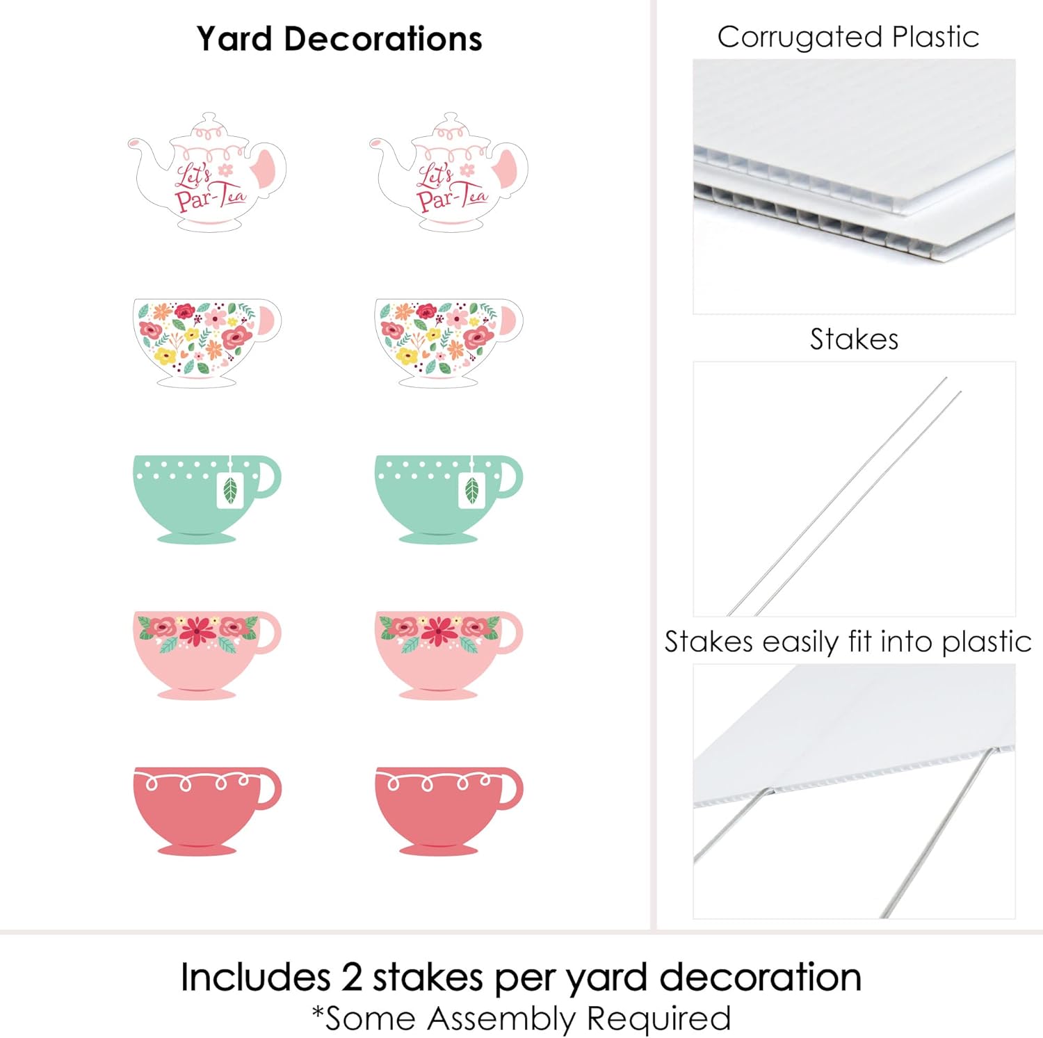 Big Dot of Happiness Floral Let’s Par-Tea – Decoración de césped para tetera y taza de té, decoración de jardín al aire libre para fiesta de té y
