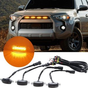 Sidaqi 4 luces LED de 12 W ámbar para rejilla delantera de automóvil, luces de circulación diurna ámbar, DRL, cubierta de parachoques delantero, Sidaqi 4 luces LED de 12 W ámbar para rejilla delantera de automóvil, luces de circulación diurna ámbar, DRL, cubierta de parachoques delantero,
