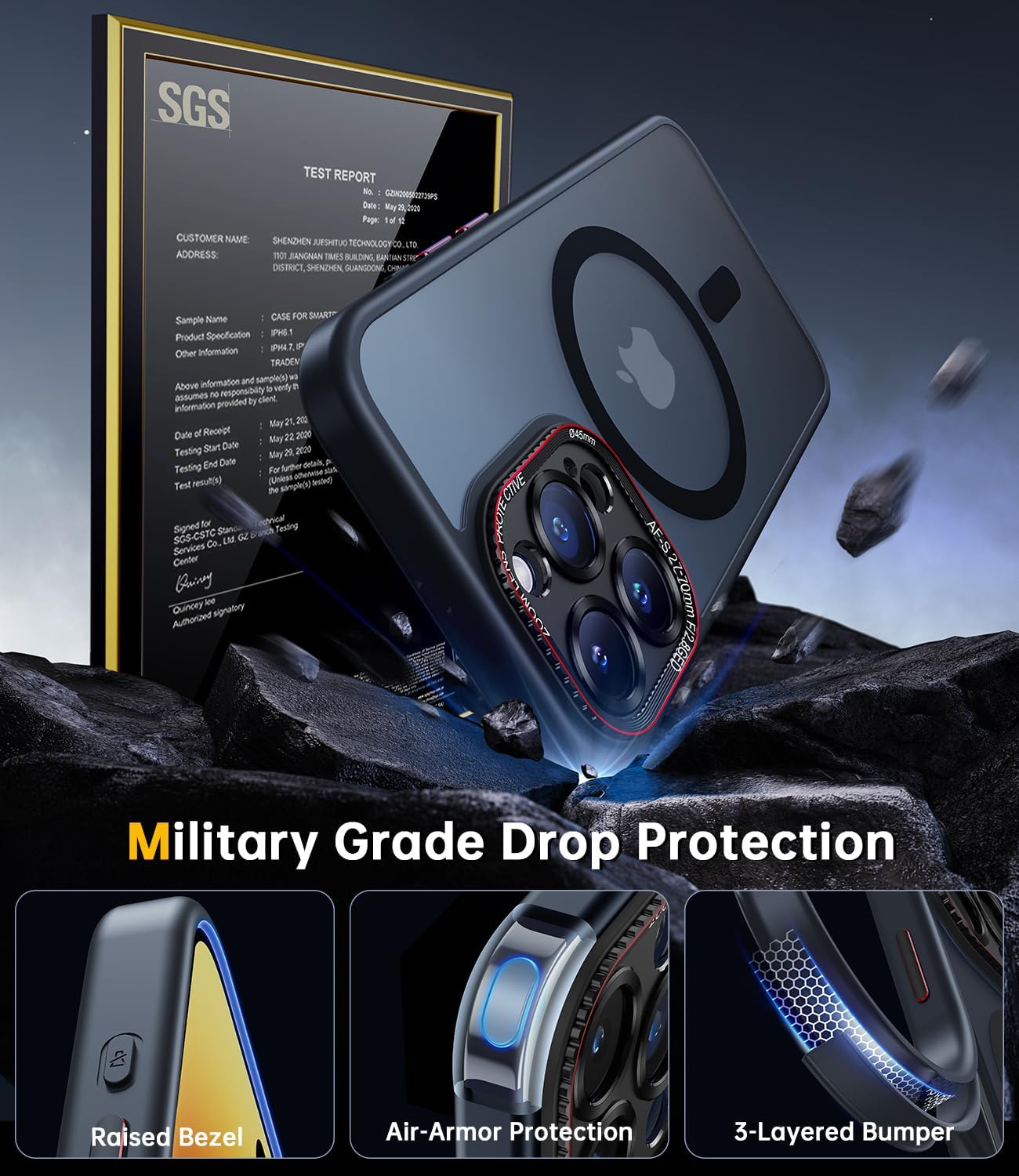 JUESHITUO Funda para iPhone 15 Pro Max con protección integrada de lente de cámara, a medida para MagSafe Defensa a prueba de golpes de grado Mil