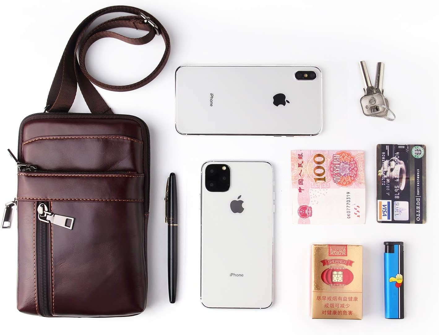 Funda de cuero genuino para cinturón vertical para teléfono inteligente, soporte para teléfono celular, funda con tapa, bolso de mensajero de viaje