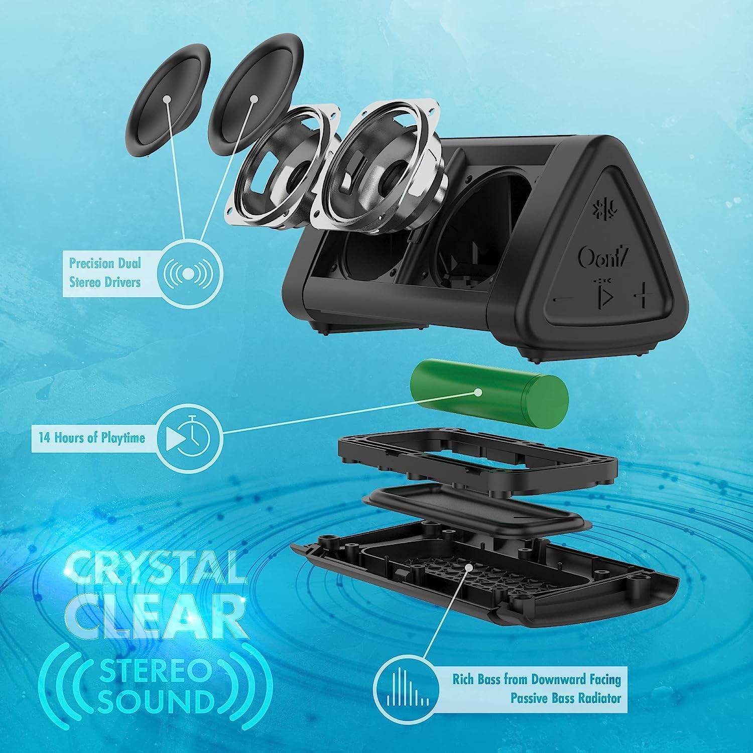 OontZ – Altavoz Bluetooth Angle 3, paquete de 2 altavoces Bluetooth inalámbricos portátiles, 10 vatios, sonido estéreo cristalino, altavoces
