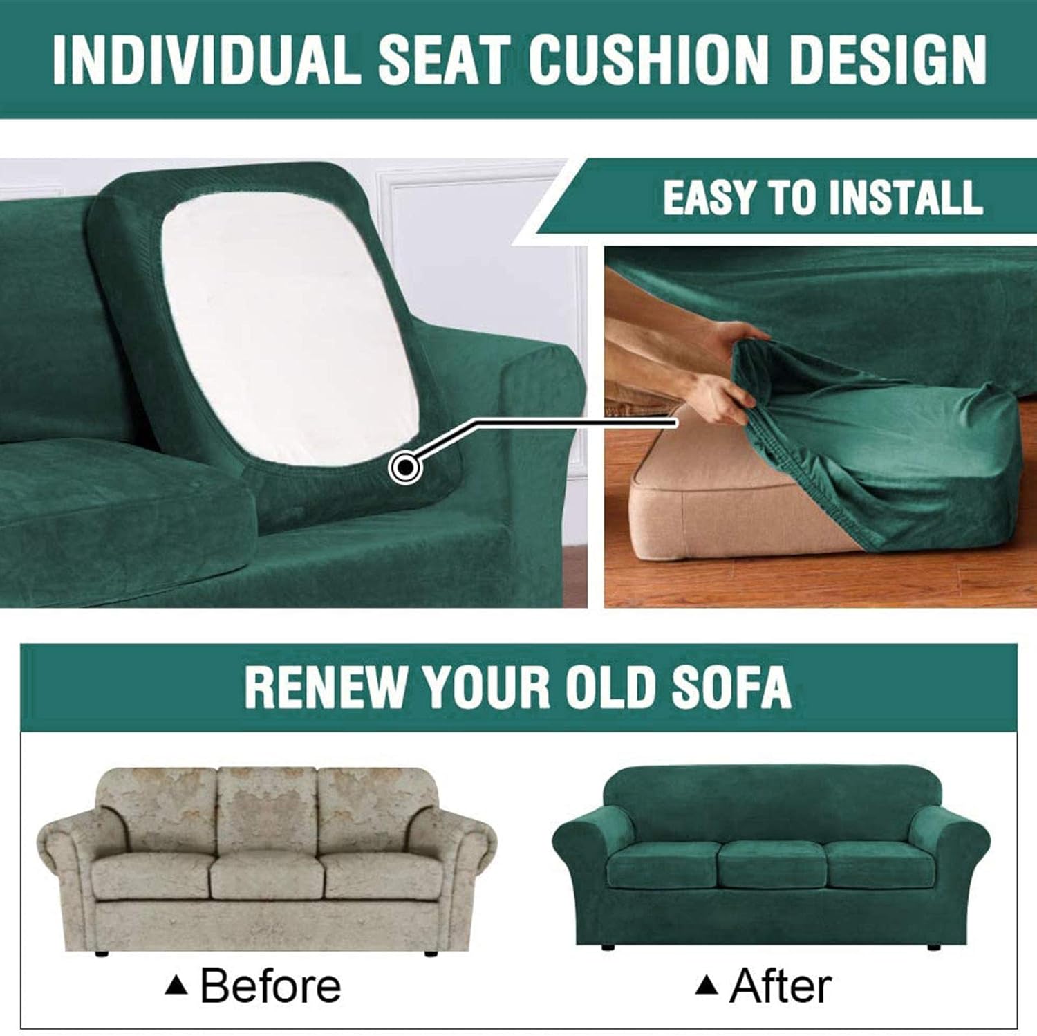CAMZ NZTQDR – Funda de cojín elástica de terciopelo para sofá individual en forma de L, funda para sofá Chaise Longue para sofá de 1, 2, 3 cojines,