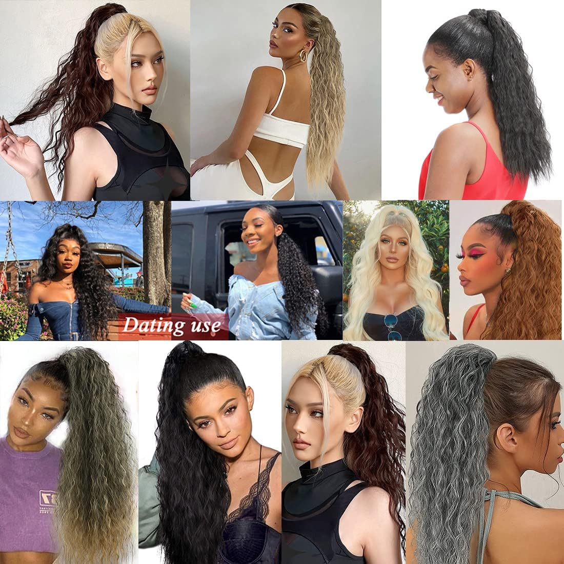 Aisaide Extensión de cola de caballo rizada y ondulada con cordón para mujeres negras, extensiones de cabello sintético largo rizado ondulado