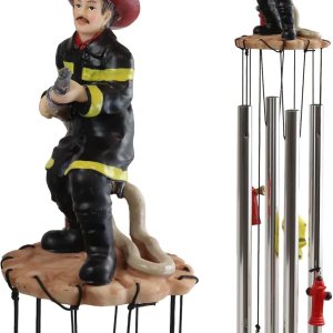 Ebros Gift Black Gear Outfit Bombero en línea de servicio con manguera de incendios unida a hidrante resonante relajante campanilla de viento Patio Ebros Gift Black Gear Outfit Bombero en línea de servicio con manguera de incendios unida a hidrante resonante relajante campanilla de viento Patio