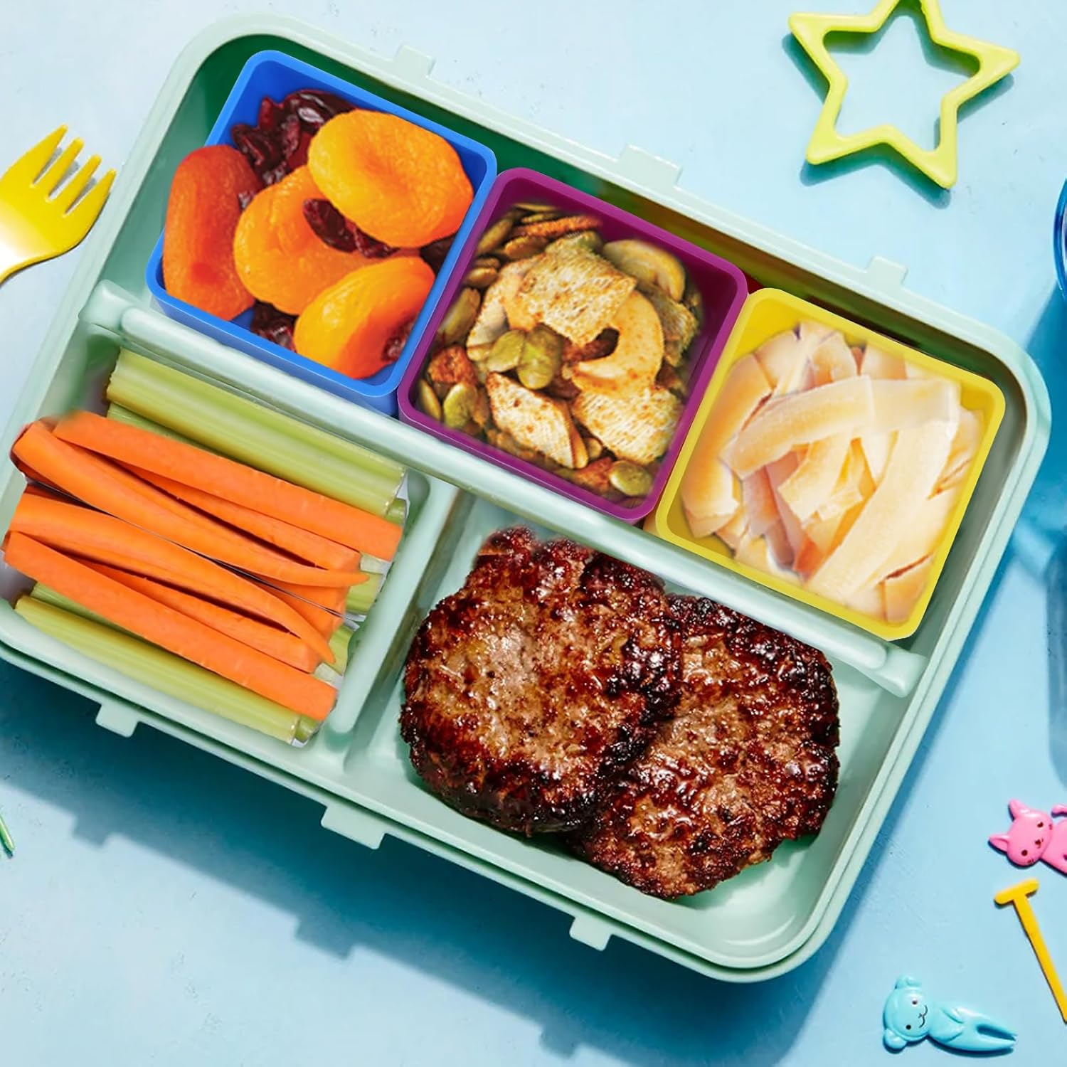 Cadeya Divisores de silicona para lonchera, 8 unidades de divisores cuadrados Bento para contenedores de almuerzo, accesorios