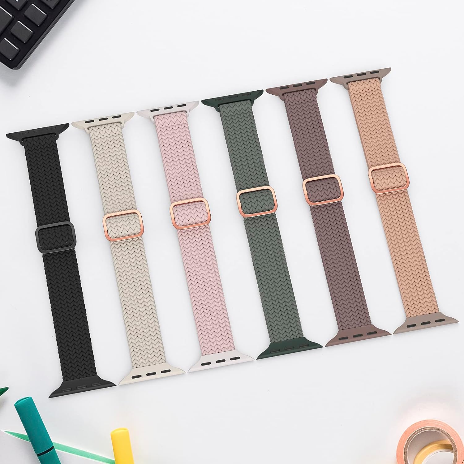 DYKEISS Paquete de 4 correas delgadas trenzadas Solo Loop compatibles con Apple Watch Band de 1.496 pulgadas, 1.654 pulgadas, 1.575 pulgadas, 1.732