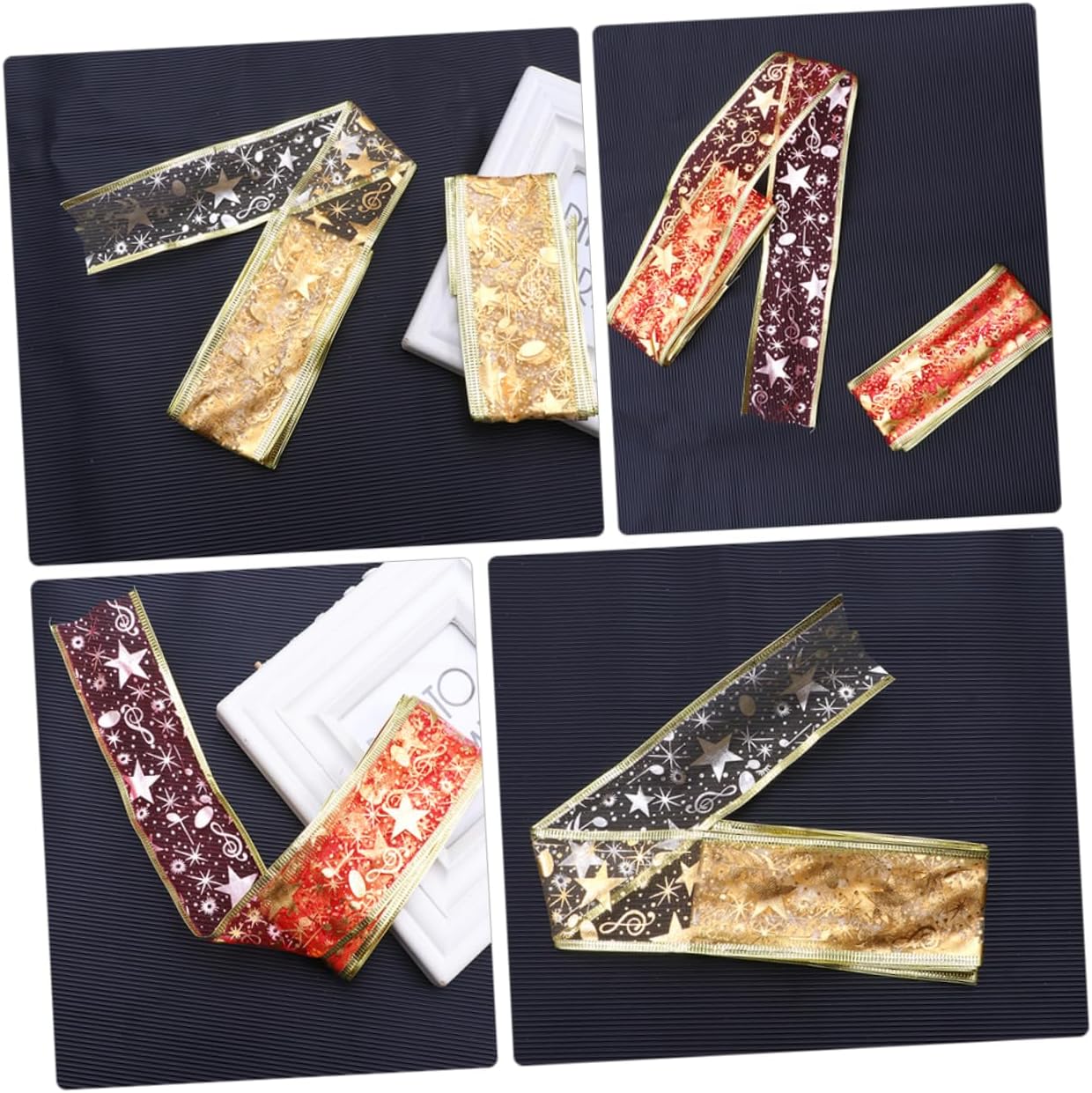 NOLITOY 12 Rolls 2 Christmas Ribbon Holiday Ribbon for Bows Christmas Grosgrain Ribbon Christmas Wrapping Ribbon Gift Bag Gold Trim Gold Decor