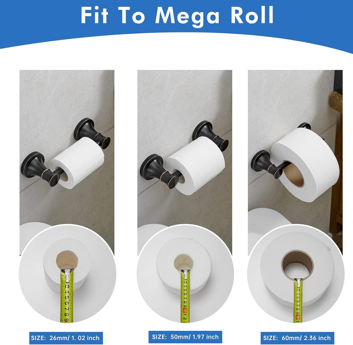 RUMOSE Portarrollos de papel higiénico para baño, mango de tejido pivotante flexible en la pared, bronce aceitado frotado a prueba de óxido, acero