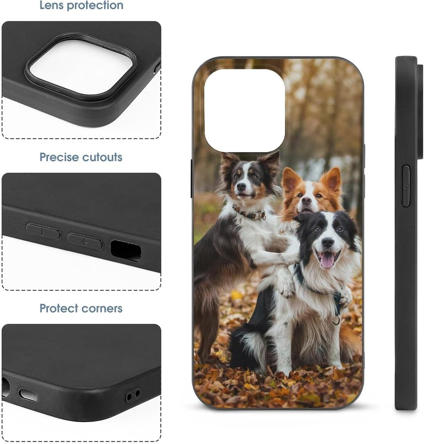 Funda compatible con iPhone 15 Pro Max con estampado de perro Border Collie a prueba de golpes, funda delgada de TPU para mujeres, hombres, niños y