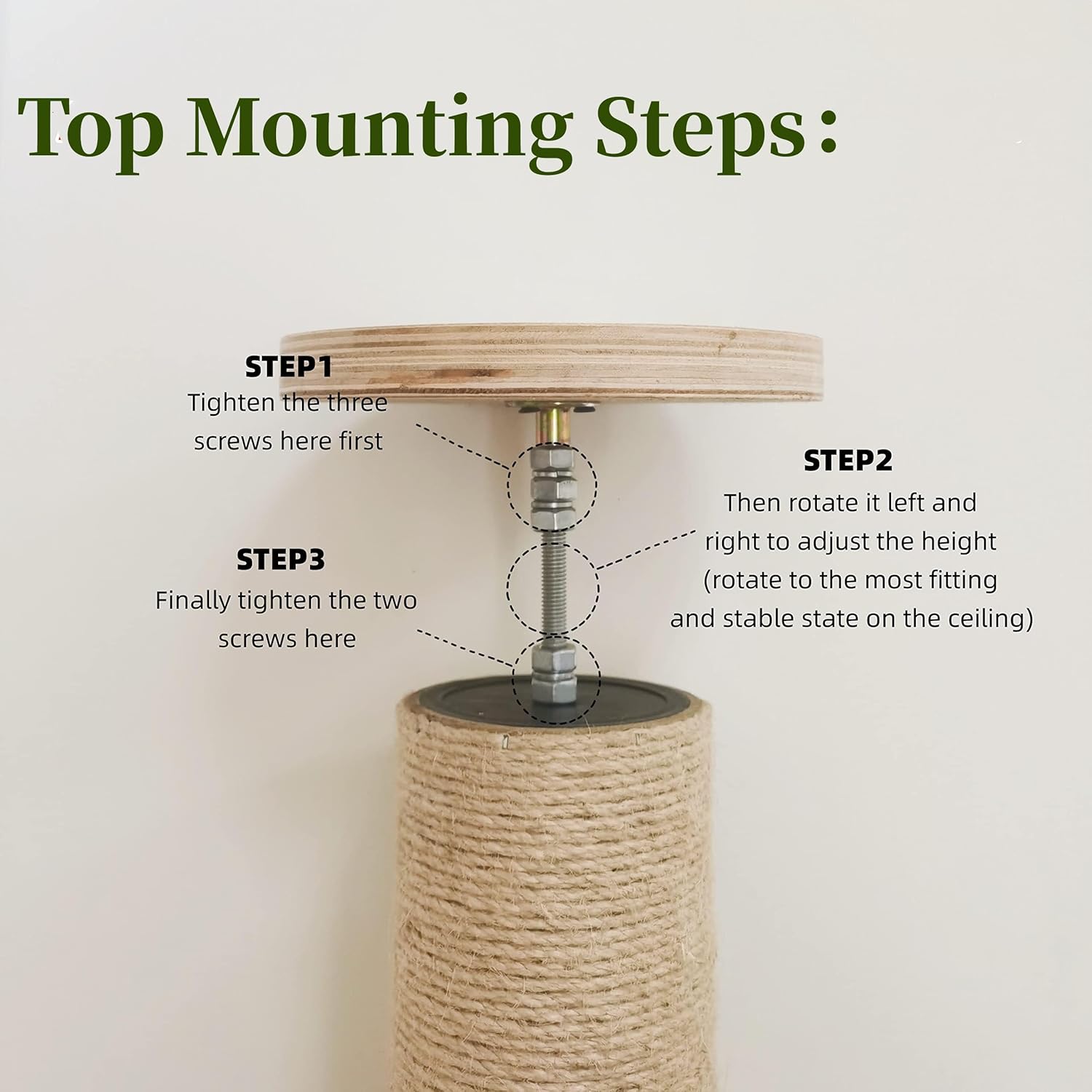 Torre de árbol de madera para gatos de piso a techo para gatitos y gatos grandes con postes rascadores de cuerda de sisal natural, altura de la base