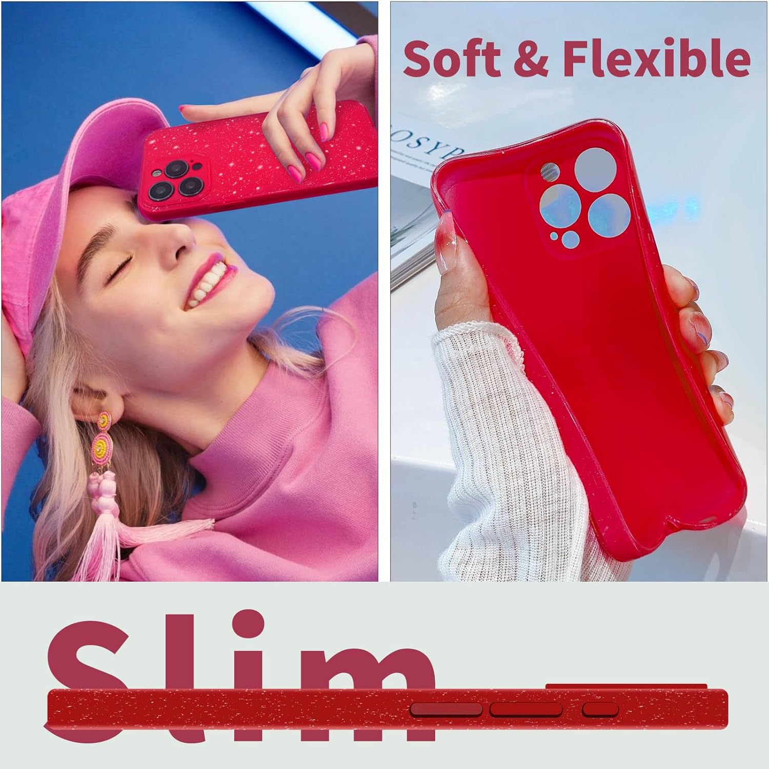 Funda para iPhone 15 Pro Max con purpurina, para iPhone 15 Pro Max, funda de teléfono para mujeres y niñas, funda delgada y suave de silicona