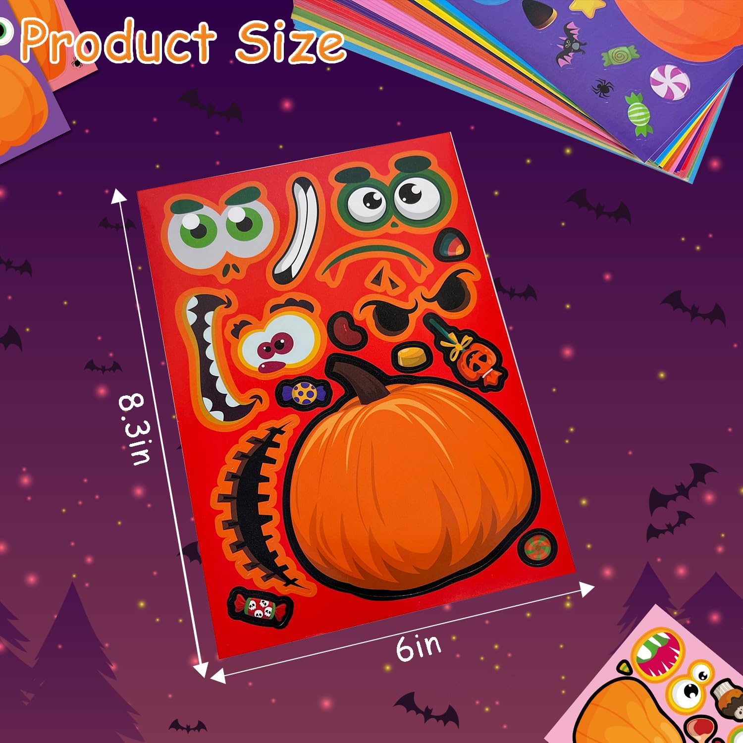 56 hojas de calcomanías de calabaza de Halloween para niños, 14 diseños diferentes de calabaza, divertidos recuerdos de fiesta de Halloween,