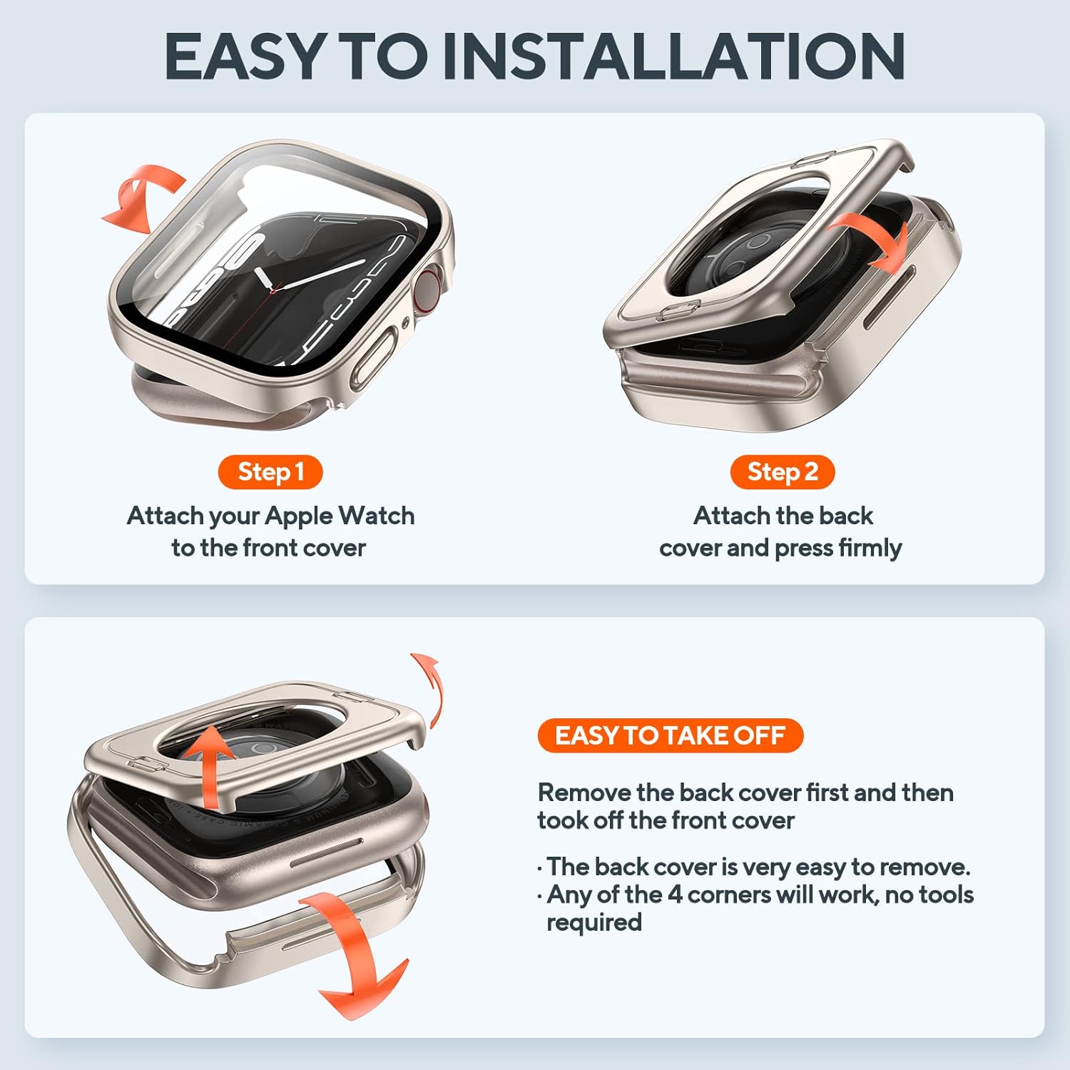 Paquete de 2 fundas impermeables 2 en 1 para Apple Watch Series SE 6, 5, 4, de 1.732 pulgadas, parachoques delantero y trasero de PC con protector