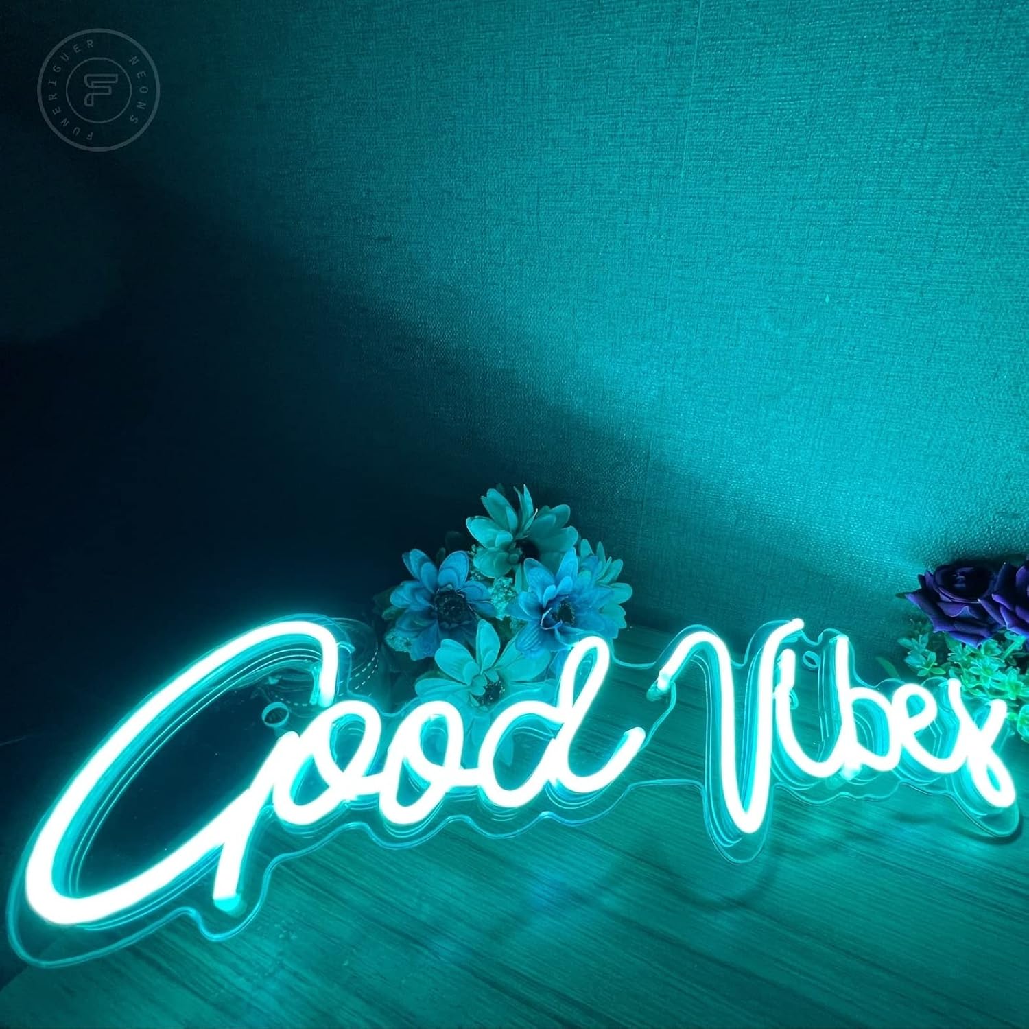 FUNERIGUER Good Vibes Letrero de neón para dormitorio, letrero de neón para decoración de pared con interruptor regulable, luces para pared, sala de