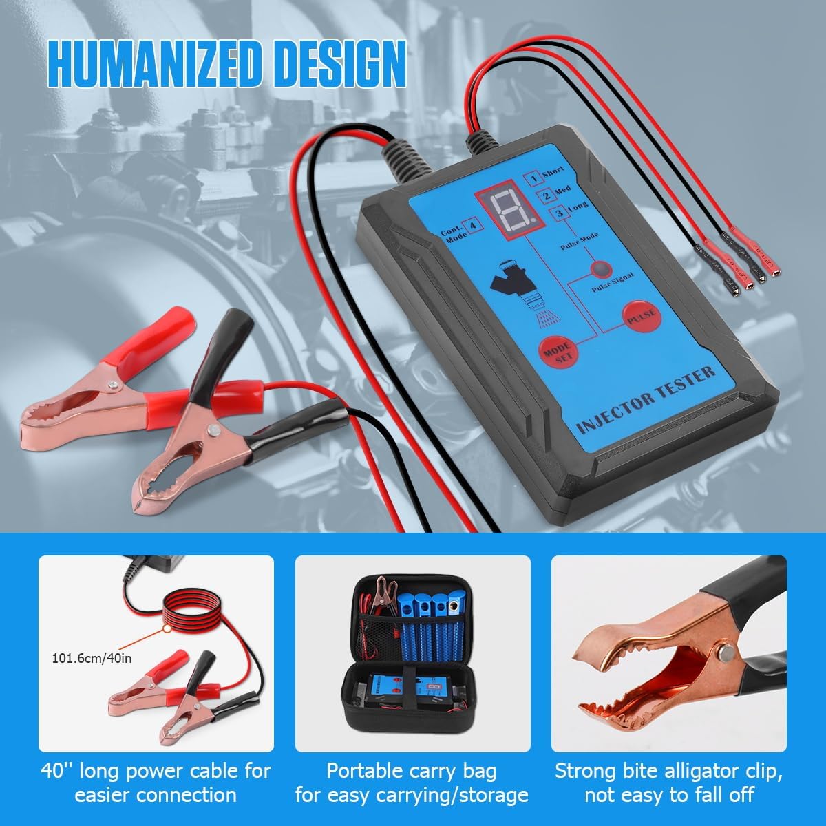 Kit de limpiador de inyector de combustible actualizado con 2 adaptadores universales y 2 limpiadores de descarga dedicados, 8 modos de pulso,