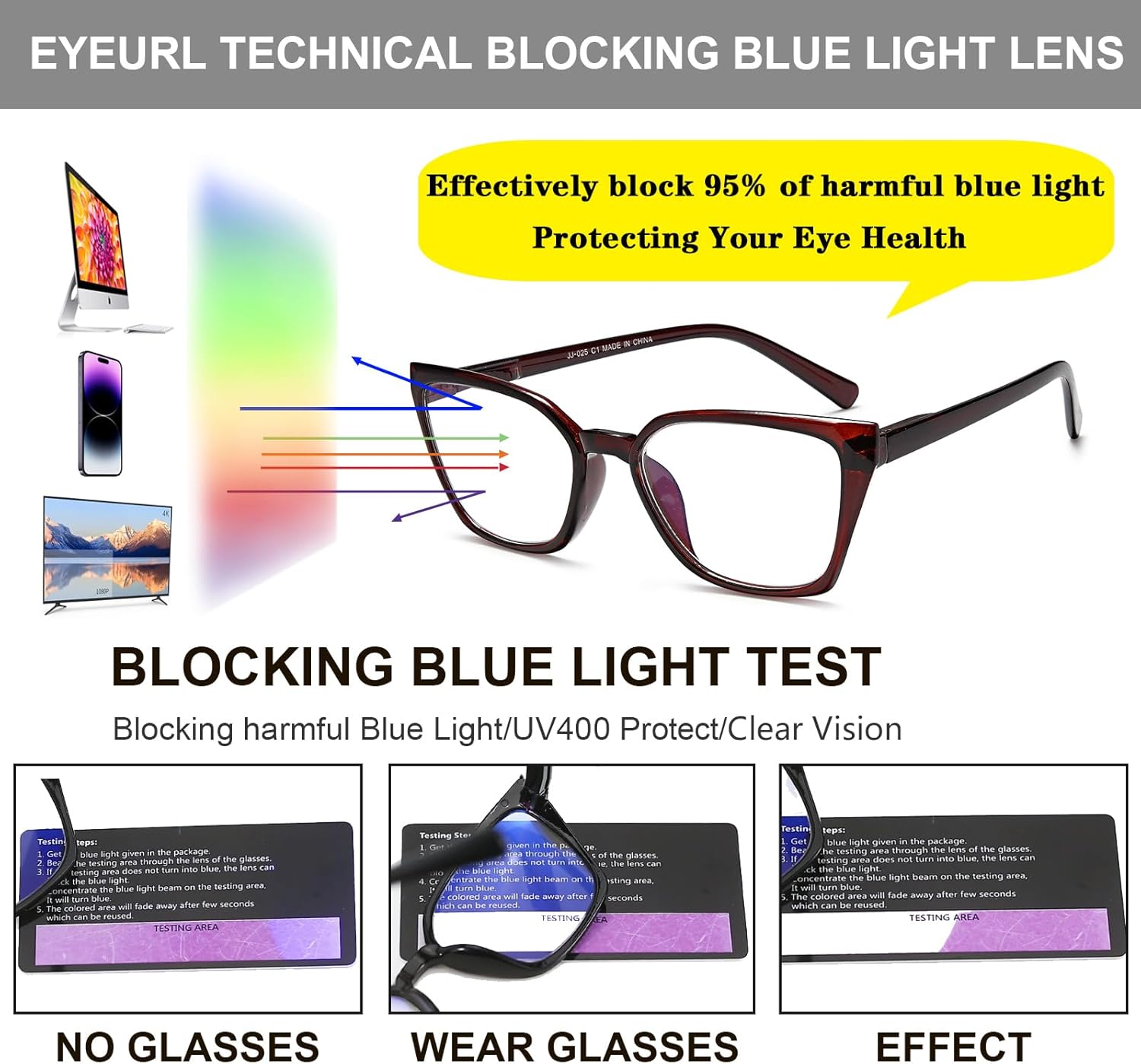 EYEURL Lectores de gran tamaño para mujer, paquete de 5 lentes de lectura con bloqueo de luz azul para mujer + 1.25 marcos cuadrados de moda con