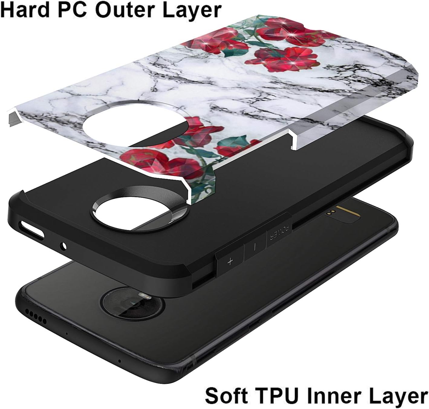Rosebono – Funda compatible con Motorola Moto Z4Z4 Play, delgada, híbrida, a prueba de golpes, funda de armadura gráfica para Motorola Moto Z4Z4