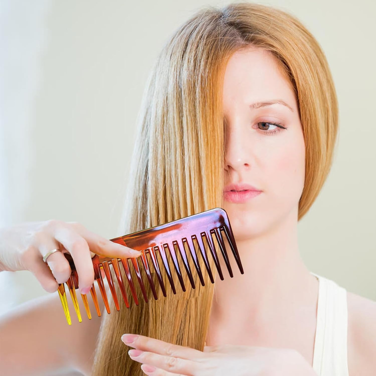 2 peines de dientes anchos, peine desenredante de cabello grande de 6.3 pulgadas, peine de ducha para cabello rizado, cabello húmedo y seco, sin