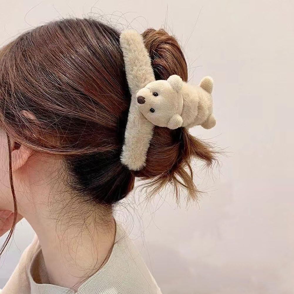 4 pinzas grandes y esponjosas para el pelo de oso de felpa, pinzas de mandíbula gruesas y largas, accesorios para el cabello para mujeres y niñas