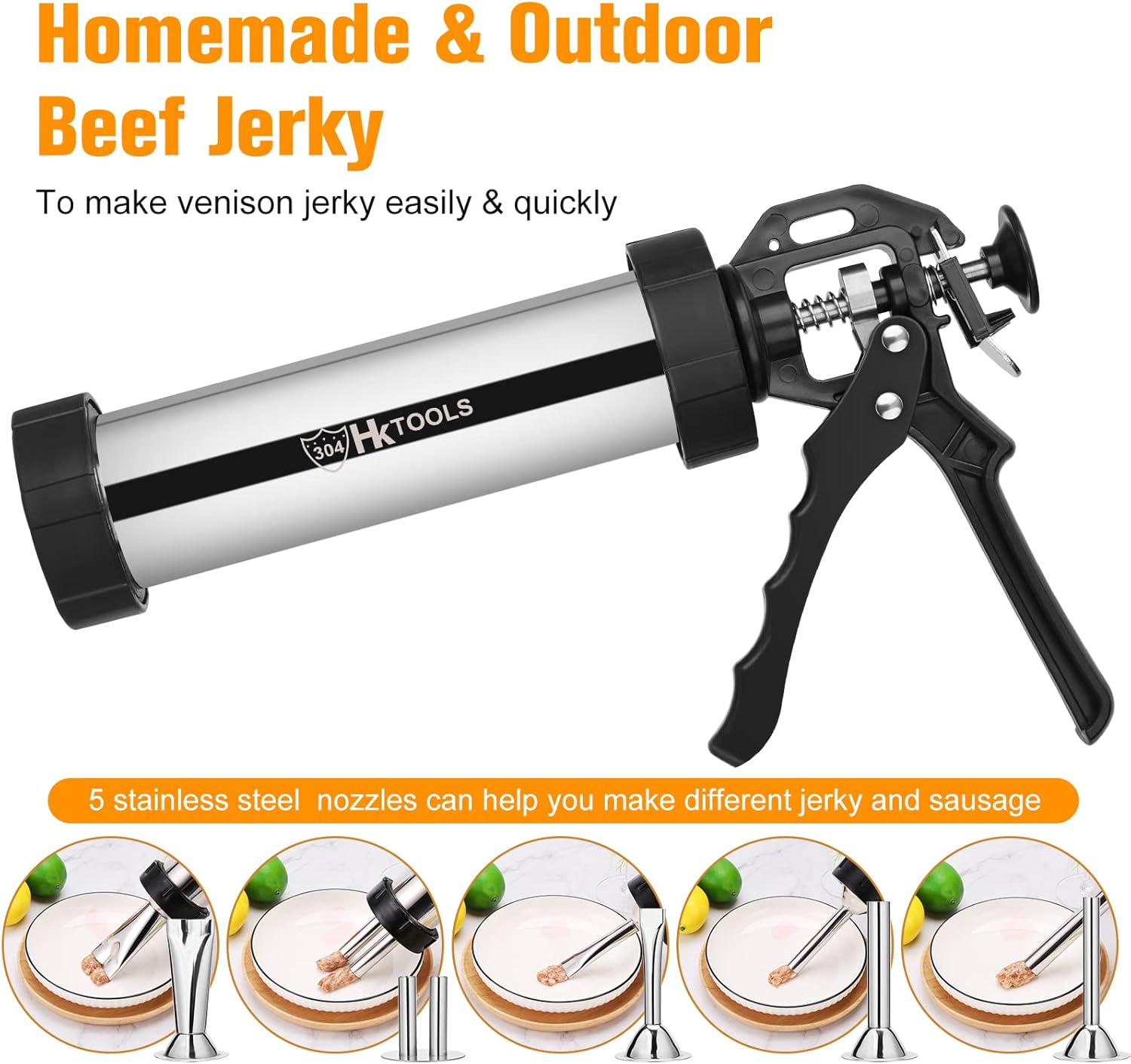HK Kit de pistola de cecina, pistola para hacer carne seca de res, pistola de carne seca de carne seca de 2 libras, pistola para hacer salchichas de