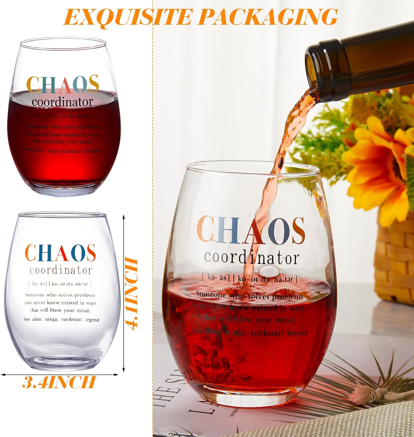 2 piezas de regalos de coordinador del caos para mujeres, regalos de trabajo de inspiración de agradecimiento, copa de vino y coordinador del caos,