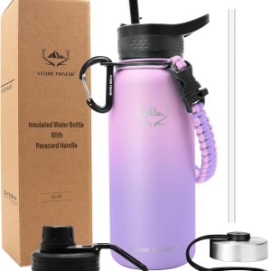 NATURE PIONEOR Botellas de agua aisladas con mango de paracaídas, 24324064 onzas, botella de agua deportiva de boca ancha con 3 tapas, de acero NATURE PIONEOR Botellas de agua aisladas con mango de paracaídas, 24324064 onzas, botella de agua deportiva de boca ancha con 3 tapas, de acero