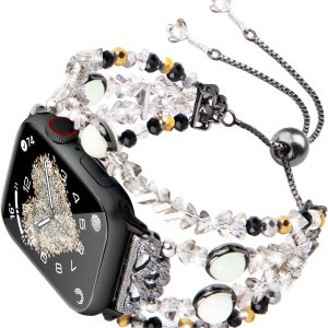 TOMAZON Correa luminosa de perlas compatible con Apple Watch de 1.496 in, 1.575 in, 1.614 in, 1.654 in, 1.732 in, 1.772 in, pulsera elegante de TOMAZON Correa luminosa de perlas compatible con Apple Watch de 1.496 in, 1.575 in, 1.614 in, 1.654 in, 1.732 in, 1.772 in, pulsera elegante de