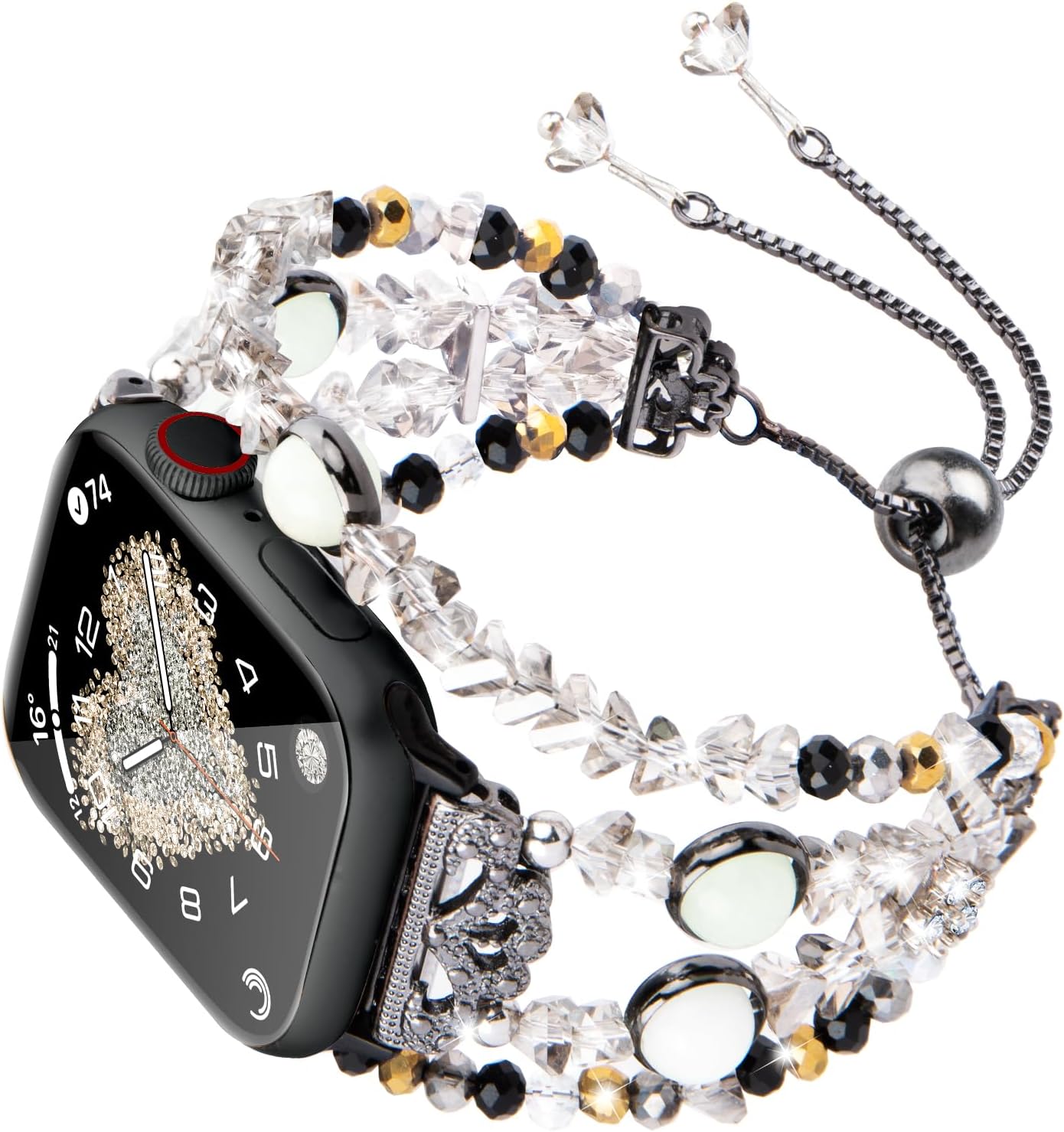 TOMAZON Correa luminosa de perlas compatible con Apple Watch de 1.496 in, 1.575 in, 1.614 in, 1.654 in, 1.732 in, 1.772 in, pulsera elegante de
