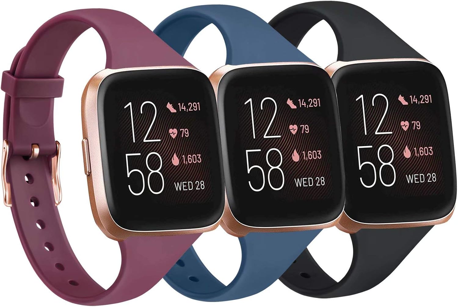 Tobfit Pack 3 bandas delgadas compatibles con Fitbit Versa 2 BandsFitbit VersaFitbit Versa LiteSE, pulsera de repuesto de silicona para hombres y