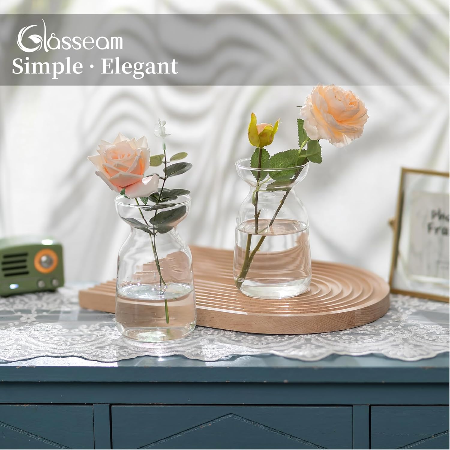 Glasseam Jarrón de cultivo de bulbos de jacinto, moderno juego de 6 jarrones de cristal para centros de mesa, jarrón hidropónico para tulipanes de