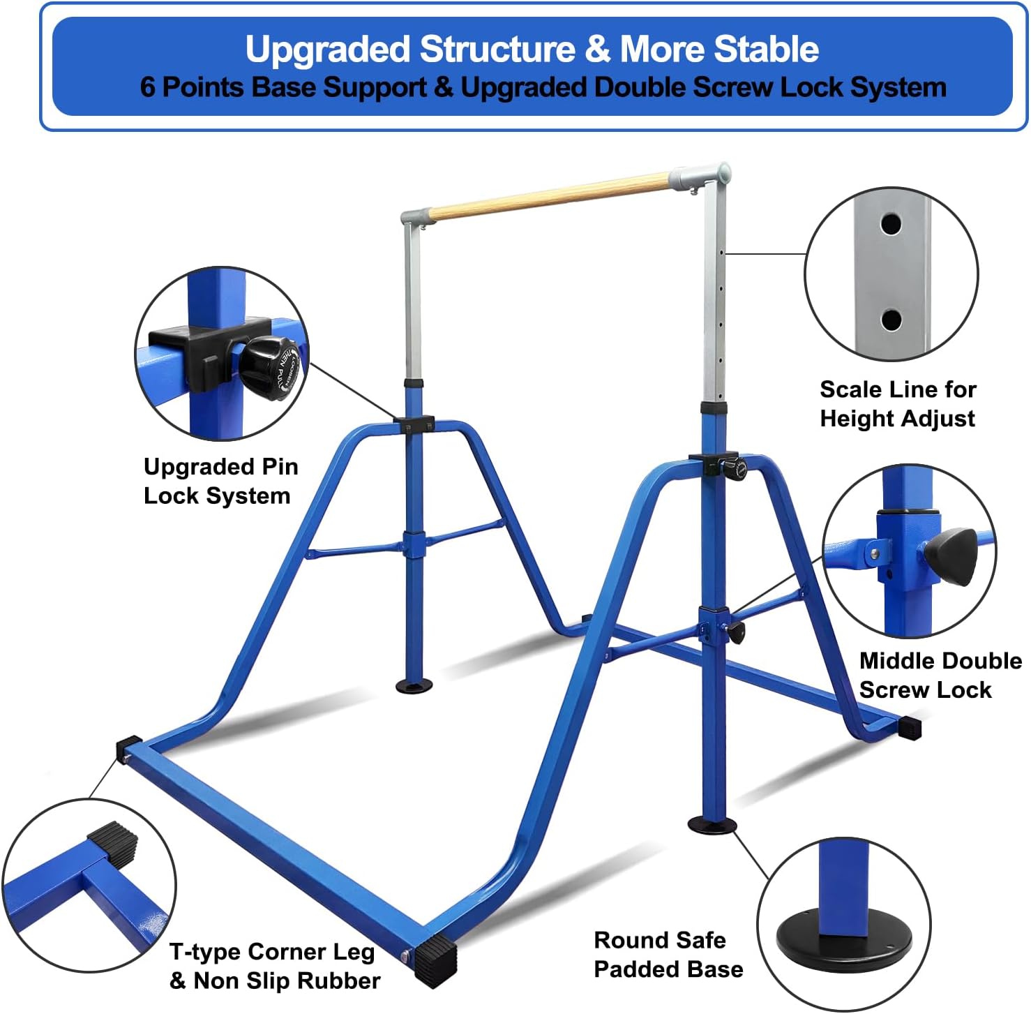 Barra horizontal de gimnasia plegable y móvil con anillos, barra de kip junior expandible de altura ajustable de 3 a 5 pies para el hogar, equipo de