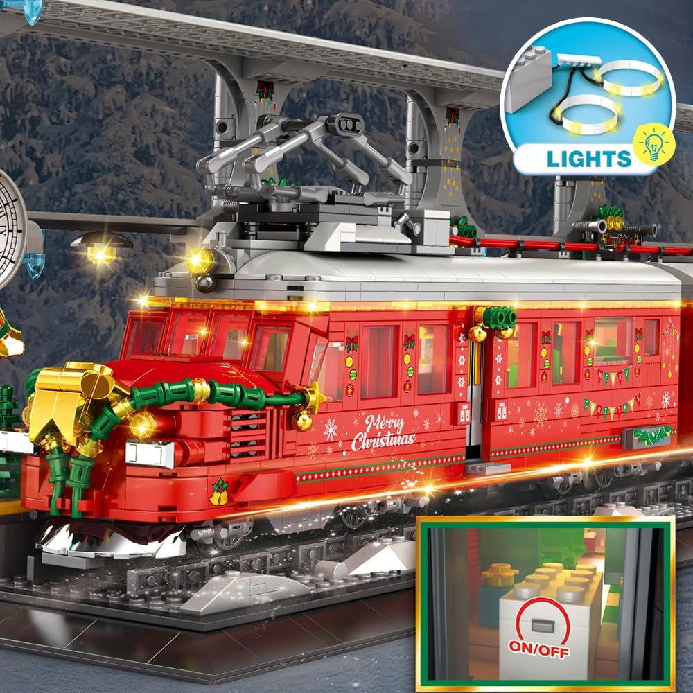 MISINI 66034 Bloques de construcción de tren de vapor, 2822 piezas, juego de construcción de trenes con luces, elementos de Navidad coleccionables,