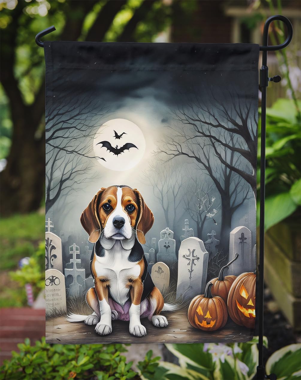 Caroline’s Treasures DAC2011GF – Bandera decorativa para jardín de Halloween con diseño de beagle para jardín, jardín, jardín, jardín, multicolor
